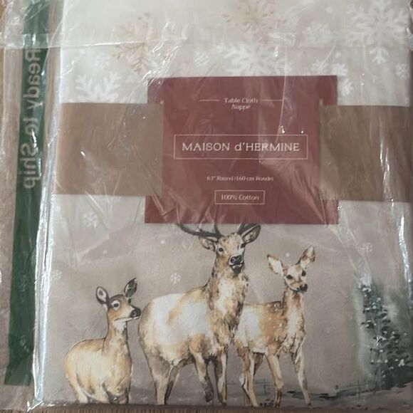 Maison d' Hermine Deer In The Woods Round Tablecloth - Picture 4 of 7